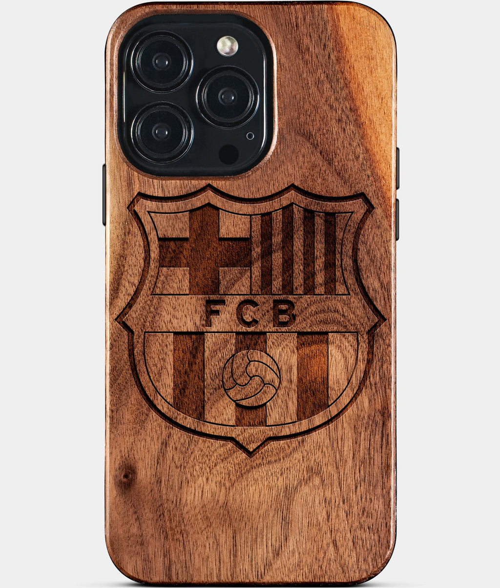 Custom FC Barcelona iPhone 15/15 Pro/15 Pro Max/15 Plus Case - Wood FC Barcelona Cover - Eco-friendly FC Barcelona iPhone 15 Case - Carved Wood Custom FC Barcelona Gift For Him - Monogrammed Personalized iPhone 15 Cover By Aldergrove & Oak