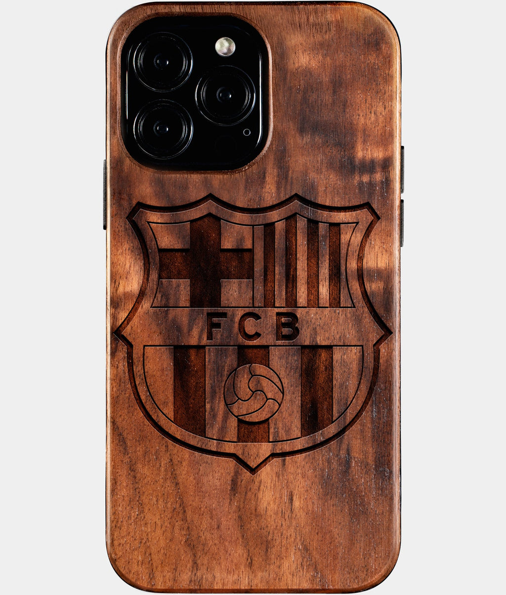 Custom FC Barcelona iPhone 16/16 Pro/16 Pro Max/16 Plus Case - Wood FC Barcelona Cover - Eco-friendly FC Barcelona iPhone 16 Case - Carved Wood Custom FC Barcelona Gift For Him - Monogrammed Personalized iPhone 16 Cover By Aldergrove & Oak