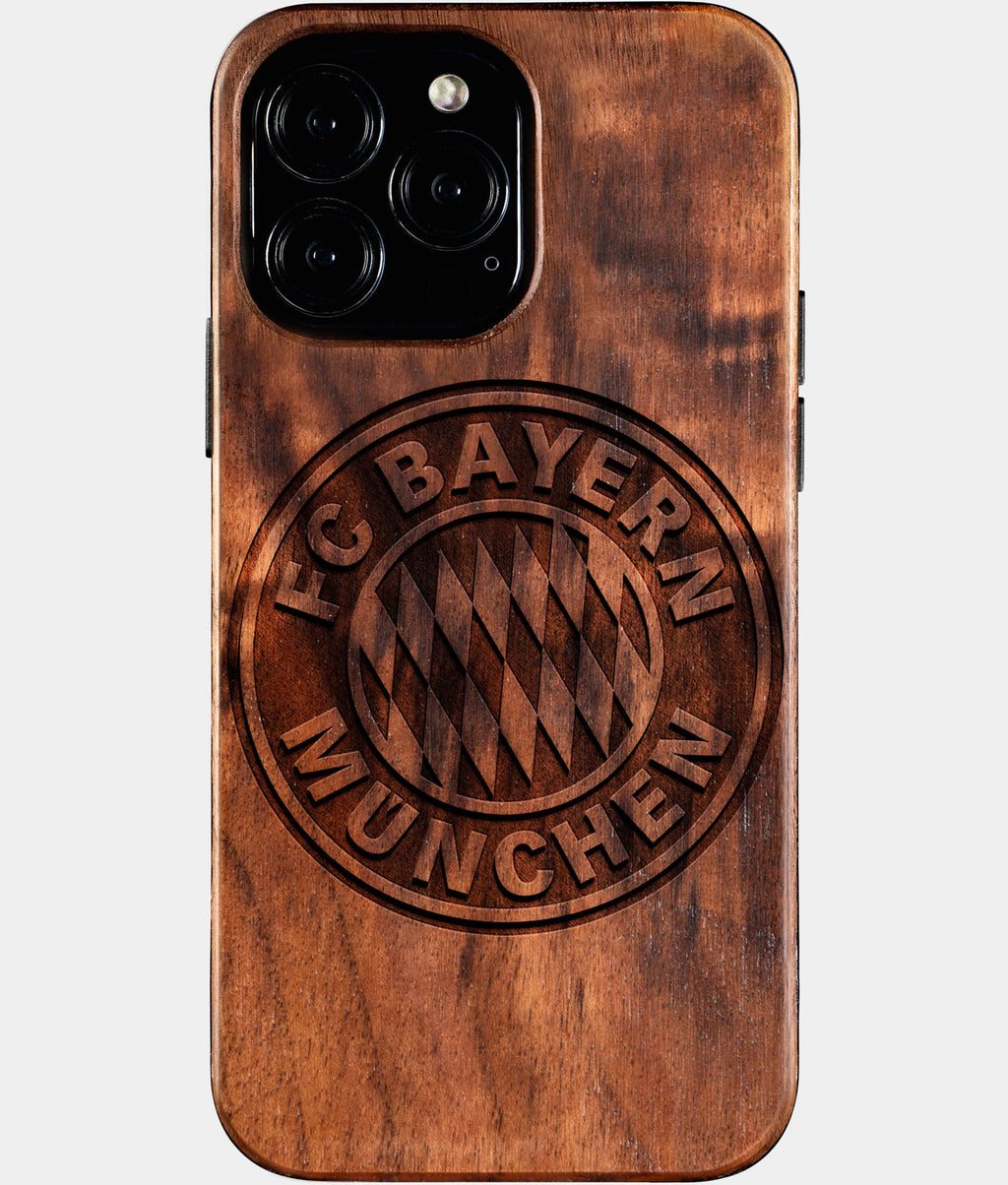 Custom FC Bayern iPhone 16/16 Pro/16 Pro Max/16 Plus Case - Wood FC Bayern Cover - Eco-friendly FC Bayern iPhone 16 Case - Carved Wood Custom FC Bayern Gift For Him - Monogrammed Personalized iPhone 16 Cover By Aldergrove & Oak