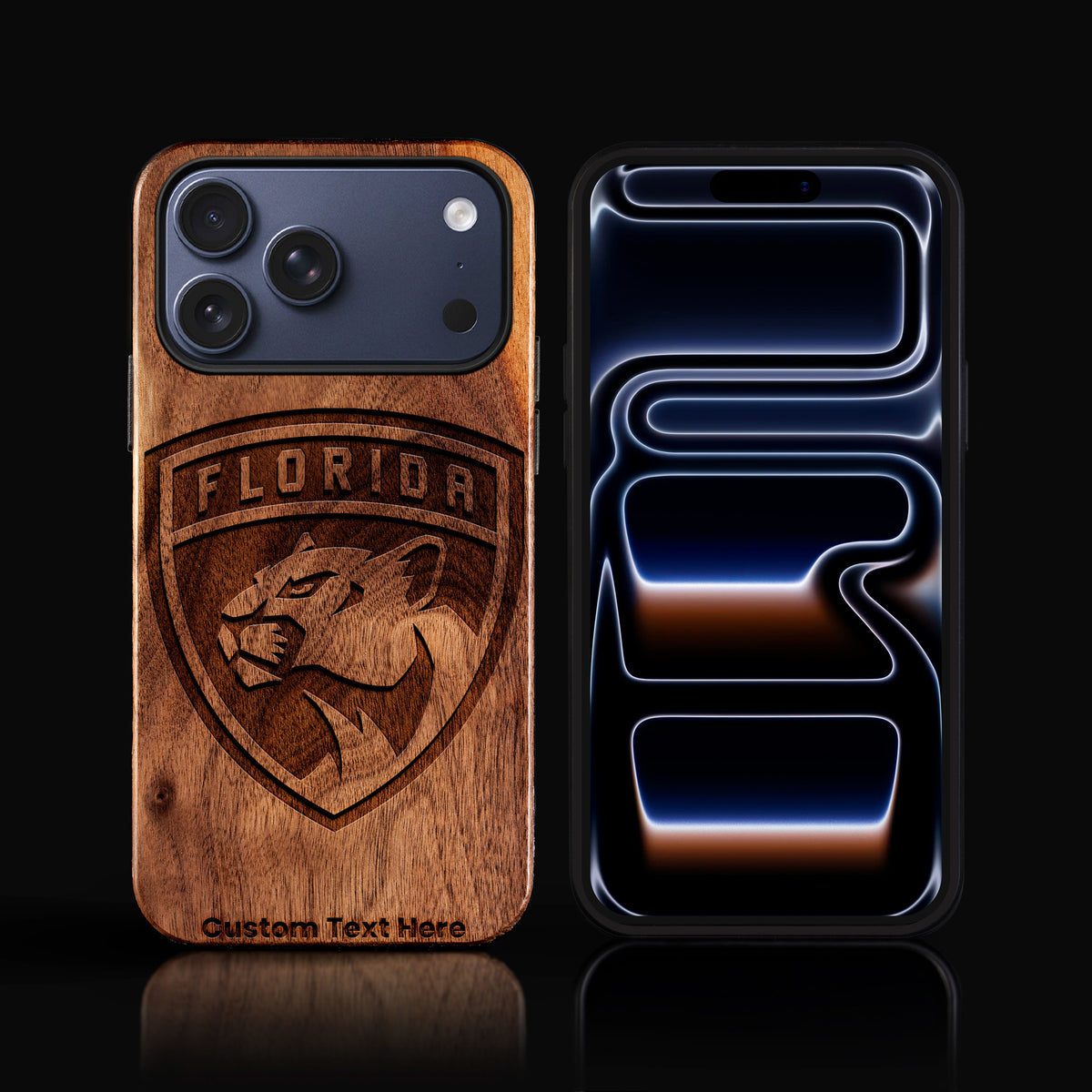 Custom Florida Panthers iPhone 17/17 Pro/17 Pro Max/17 Air Case - Carved Wood Panthers Cover