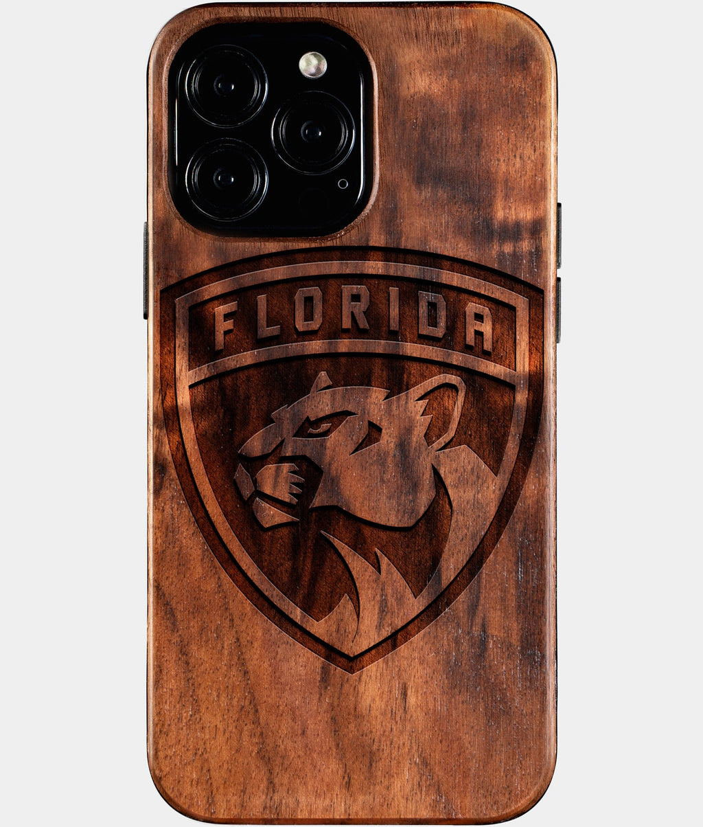 Custom Florida Panthers iPhone 16/16 Pro/16 Pro Max/16 Plus Case - Wood Panthers Cover - Eco-friendly Florida Panthers iPhone 16 Case - Carved Wood Custom Florida Panthers Gift For Him - Monogrammed Personalized iPhone 16 Cover By Aldergrove & Oak