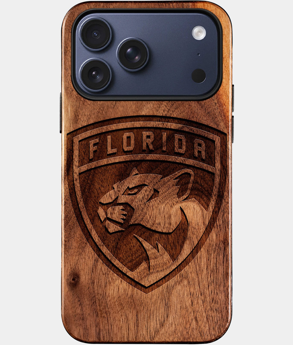 Custom Florida Panthers iPhone 17/17 Pro/17 Pro Max/17 Air Case - Wood Panthers Cover - Eco-friendly Florida Panthers iPhone 17 Case - Carved Wood Custom Florida Panthers Gift For Him - Monogrammed Personalized iPhone 17 Cover By Aldergrove & Oak