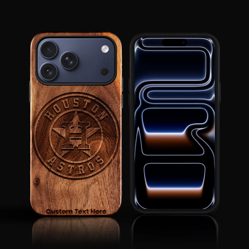 Custom Houston Astros iPhone 17/17 Pro/17 Pro Max/17 Air Case - Carved Wood Golden Knights Cover