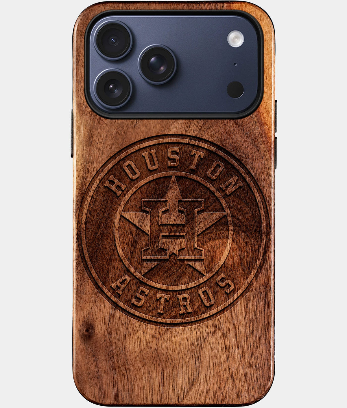 Eco-friendly Houston Astros iPhone 17 Pro Case - Carved Wood Custom Houston Astros Gift For Him - Monogrammed Personalized iPhone 17 Pro Cover By Aldergrove & Oak