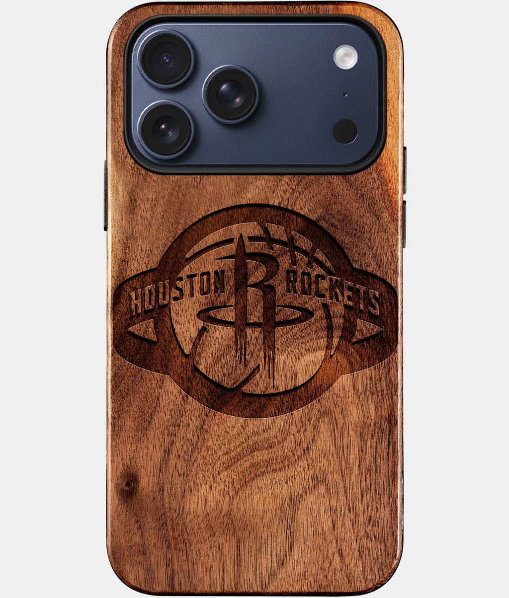 Custom Houston Rockets iPhone 17/17 Pro/17 Pro Max/17 Air Case - Wood Rockets Cover - Eco-friendly Houston Rockets iPhone 17 Case - Carved Wood Custom Houston Rockets Gift For Him - Monogrammed Personalized iPhone 17 Cover By Aldergrove & Oak