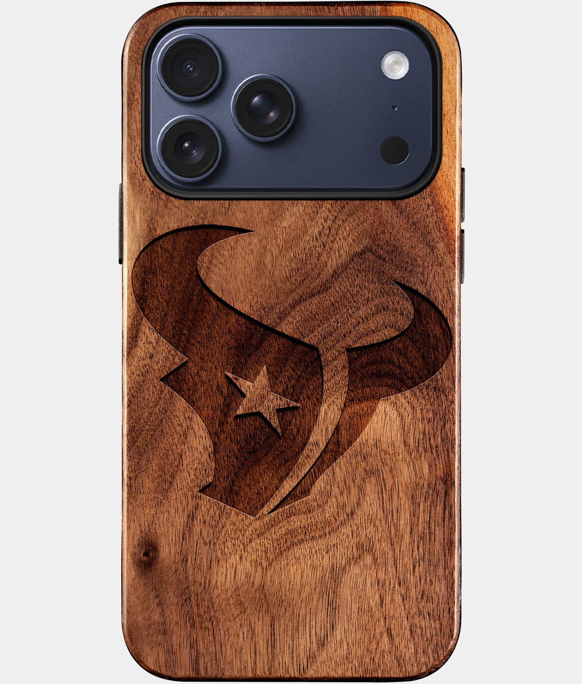 Eco-friendly Houston Texans iPhone 17 Pro Case - Carved Wood Custom Houston Texans Gift For Him - Monogrammed Personalized iPhone 17 Pro Cover By Aldergrove & Oak