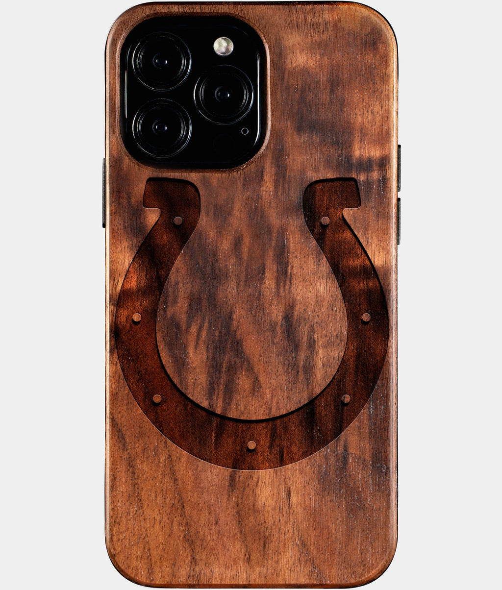 Custom Indianapolis Colts iPhone 16/16 Pro/16 Pro Max/16 Plus Case - Wood Colts Cover - Eco-friendly Indianapolis Colts iPhone 16 Case - Carved Wood Custom Indianapolis Colts Gift For Him - Monogrammed Personalized iPhone 16 Cover By Aldergrove & Oak