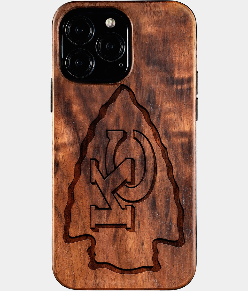 Custom Kansas City Chiefs iPhone 16/16 Pro/16 Pro Max/16 Plus Case - Wood KC Chiefs Cover - Eco-friendly Kansas City Chiefs iPhone 16 Case - Carved Wood Custom Kansas City Chiefs Gift For Him - Monogrammed Personalized iPhone 16 Cover By Aldergrove & Oak