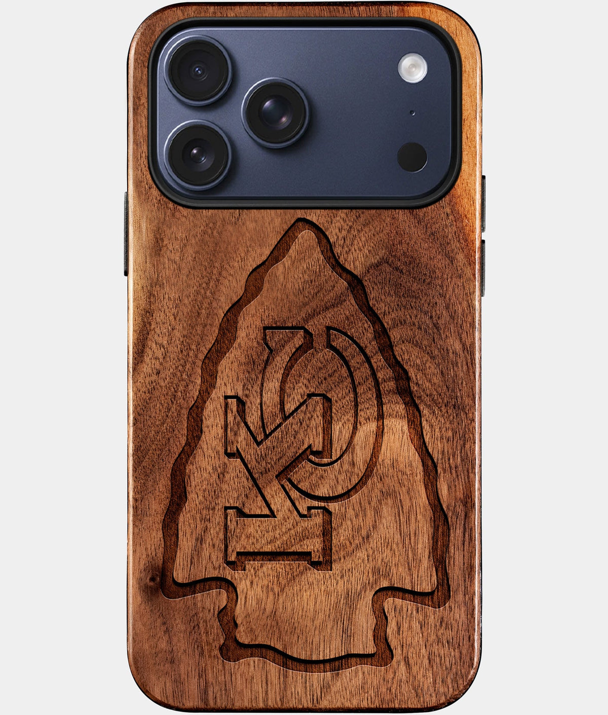 Eco-friendly Kansas City Chiefs iPhone 17 Pro Case - Carved Wood Custom Kansas City Chiefs Gift For Him - Monogrammed Personalized iPhone 17 Pro Cover By Aldergrove & Oak