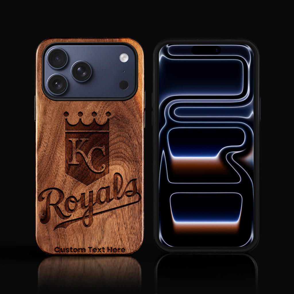 Custom Kansas City Royals iPhone 17/17 Pro/17 Pro Max/17 Air Case - Carved Wood KC Royals Cover