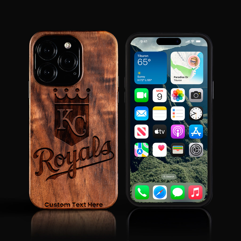 Custom Kansas City Royals iPhone 16/16 Pro/16 Pro Max/16 Plus Case - Carved Wood KC Royals Cover