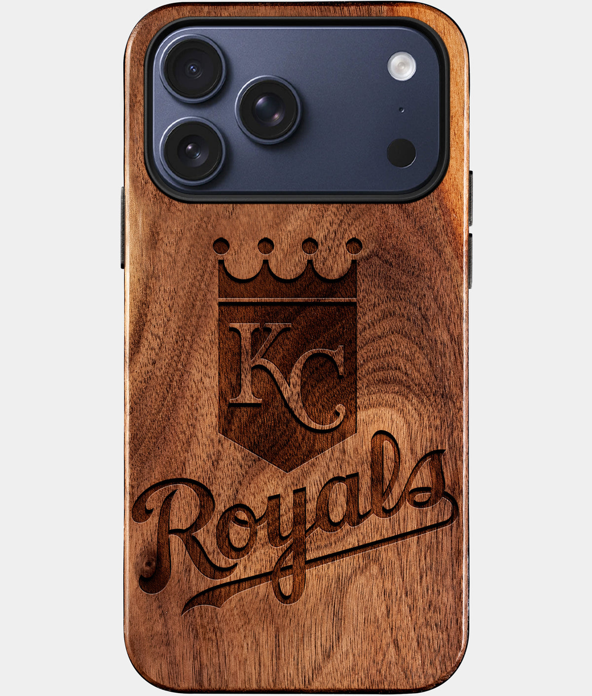 Eco-friendly Kansas City Royals iPhone 17 Pro Max Case - Carved Wood Custom Kansas City Royals Gift For Him - Monogrammed Personalized iPhone 17 Pro Max Cover By Aldergrove & Oak
