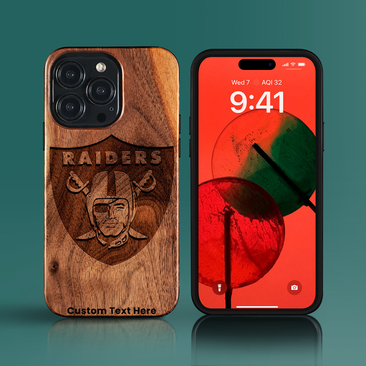 Custom Las Vegas Raiders iPhone 15/15 Pro/15 Pro Max/15 Plus Case - Carved Wood Raiders Cover