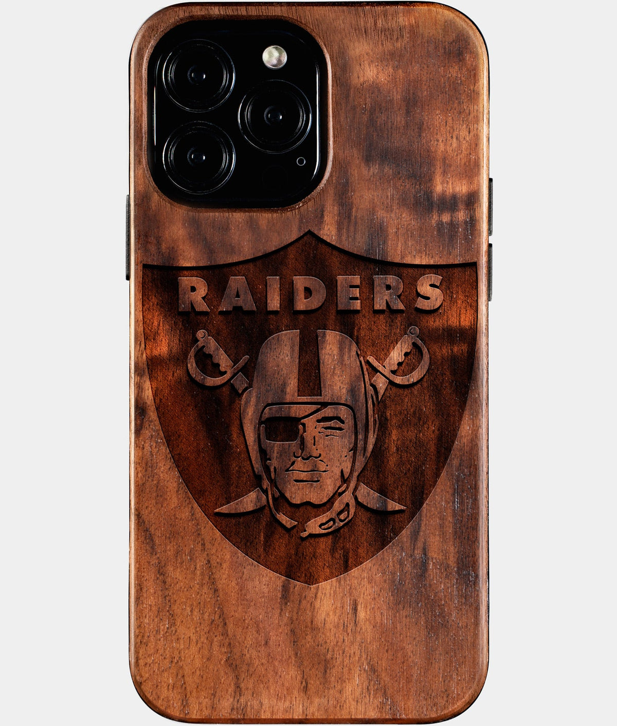 Custom Las Vegas Raiders iPhone 16/16 Pro/16 Pro Max/16 Plus Case - Wood Las Vegas Raiders Cover - Eco-friendly Las Vegas Raiders iPhone 16 Case - Carved Wood Custom Las Vegas Raiders Gift For Him - Monogrammed Personalized iPhone 16 Cover By Aldergrove & Oak