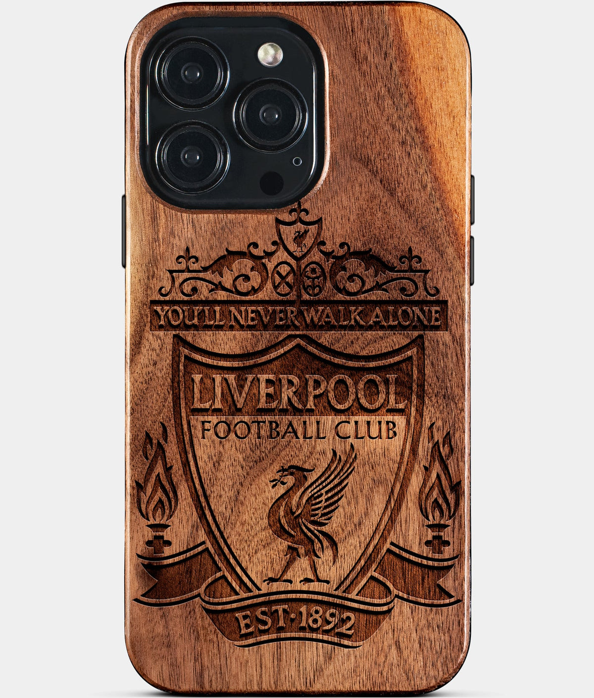 Custom Liverpool F.C. iPhone 15/15 Pro/15 Pro Max/15 Plus Case - Wood Liverpool FC Cover - Eco-friendly Liverpool FC iPhone 15 Case - Carved Wood Custom Liverpool FC Gift For Him - Monogrammed Personalized iPhone 15 Cover By Aldergrove & Oak