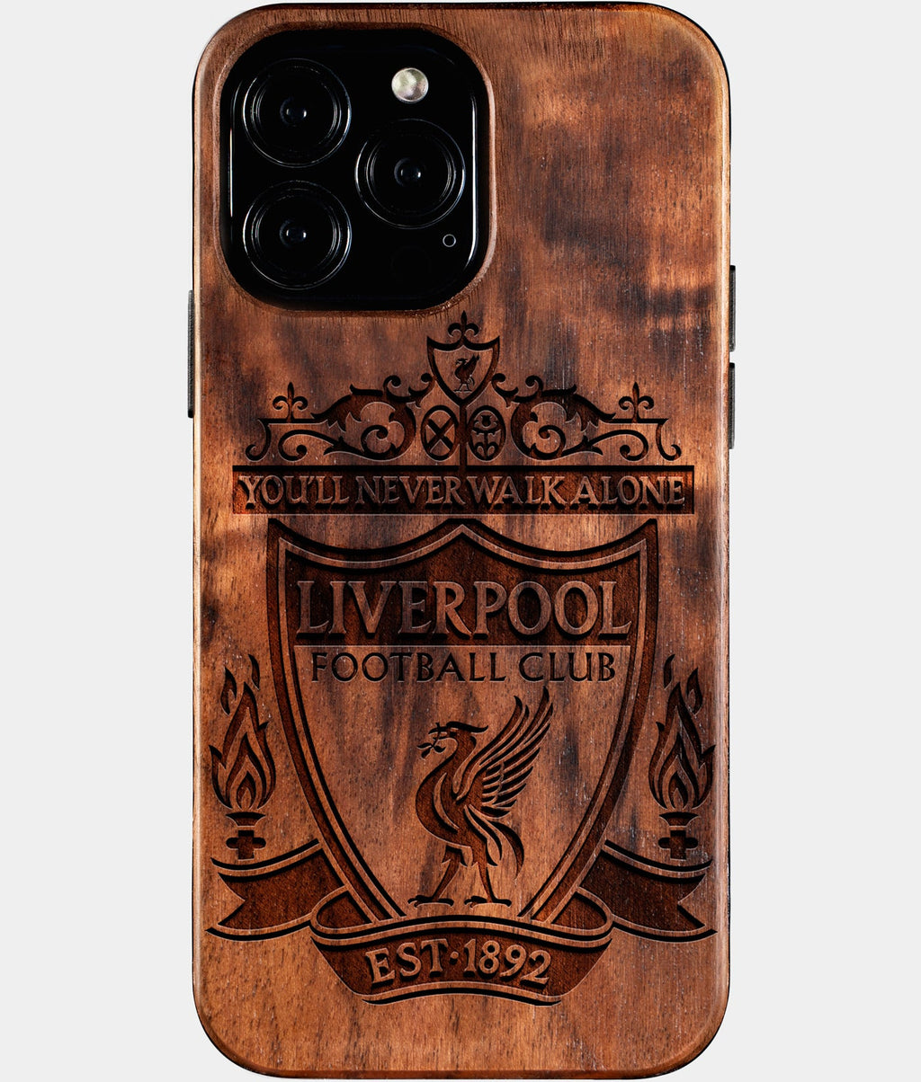 Custom Liverpool F.C. iPhone 16/16 Pro/16 Pro Max/16 Plus Case - Wood Liverpool FC Cover - Eco-friendly Liverpool FC iPhone 16 Case - Carved Wood Custom Liverpool FC Gift For Him - Monogrammed Personalized iPhone 16 Cover By Aldergrove & Oak
