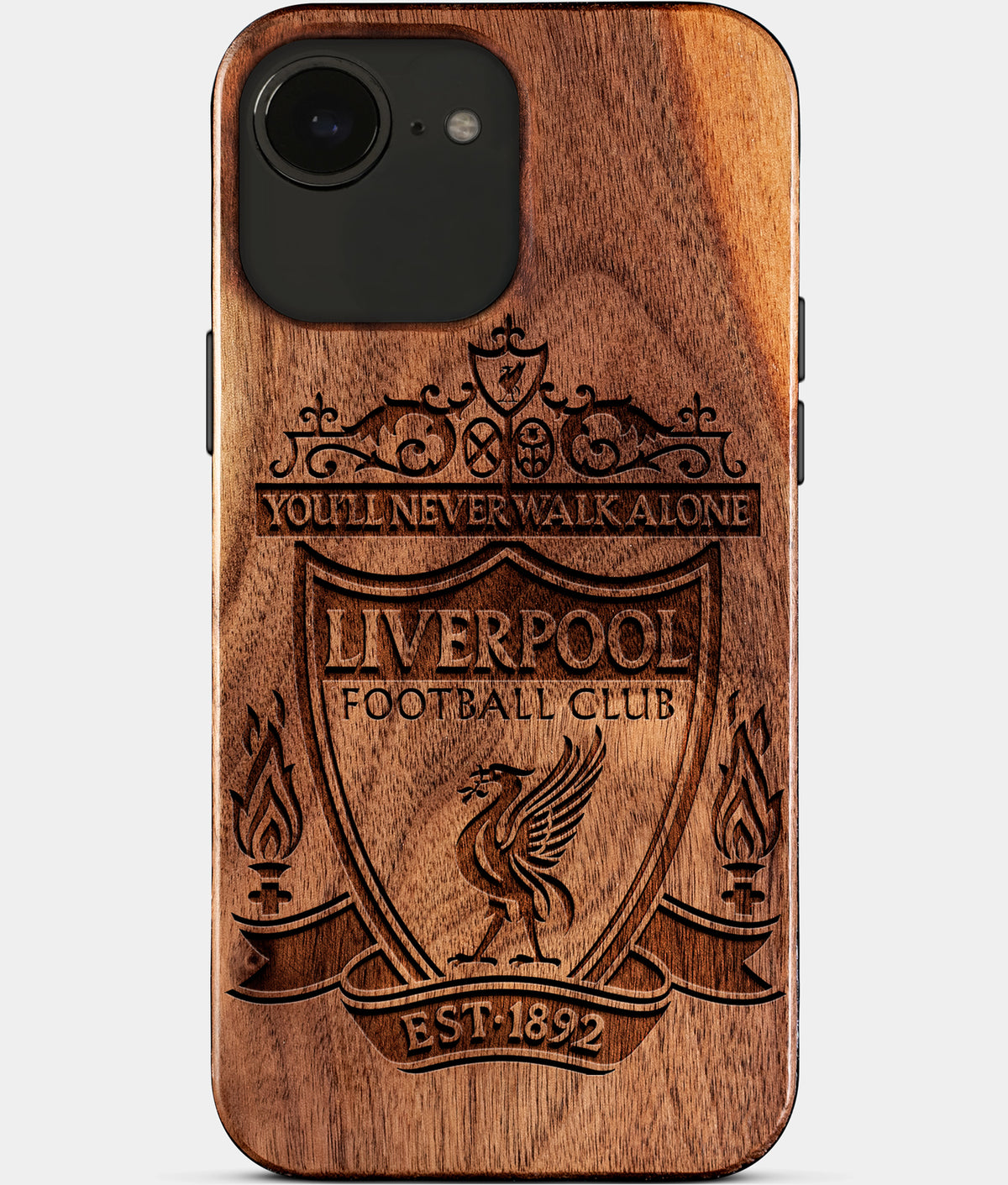 Eco-friendly Liverpool FC iPhone 17e Case - Carved Wood Custom Liverpool FC Gift For Him - Monogrammed Personalized iPhone 17e Cover By Aldergrove & Oak