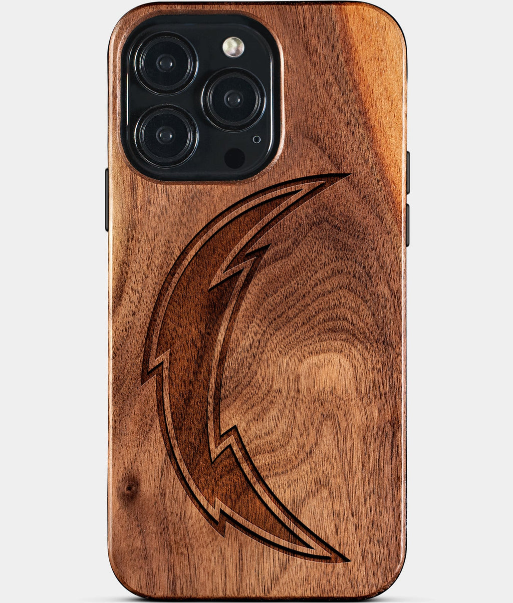 Custom Los Angeles Chargers iPhone 15/15 Pro/15 Pro Max/15 Plus Case - Wood Chargers Cover - Eco-friendly Los Angeles Chargers iPhone 15 Case - Carved Wood Custom Los Angeles Chargers Gift For Him - Monogrammed Personalized iPhone 15 Cover By Aldergrove & Oak