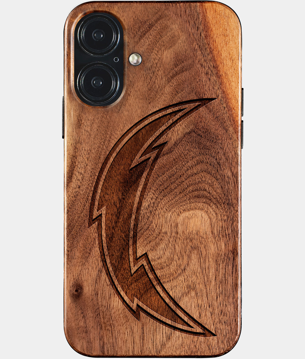 Eco-friendly Los Angeles Chargers iPhone 17 Case - Carved Wood Custom Los Angeles Chargers Gift For Him - Monogrammed Personalized iPhone 17 Cover By Aldergrove & Oak