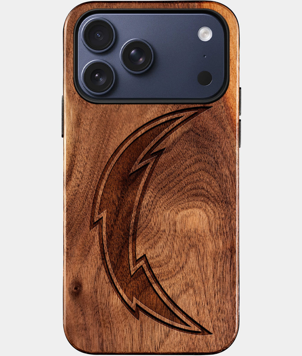 Eco-friendly Los Angeles Chargers iPhone 17 Pro Case - Carved Wood Custom Los Angeles Chargers Gift For Him - Monogrammed Personalized iPhone 17 Pro Cover By Aldergrove & Oak