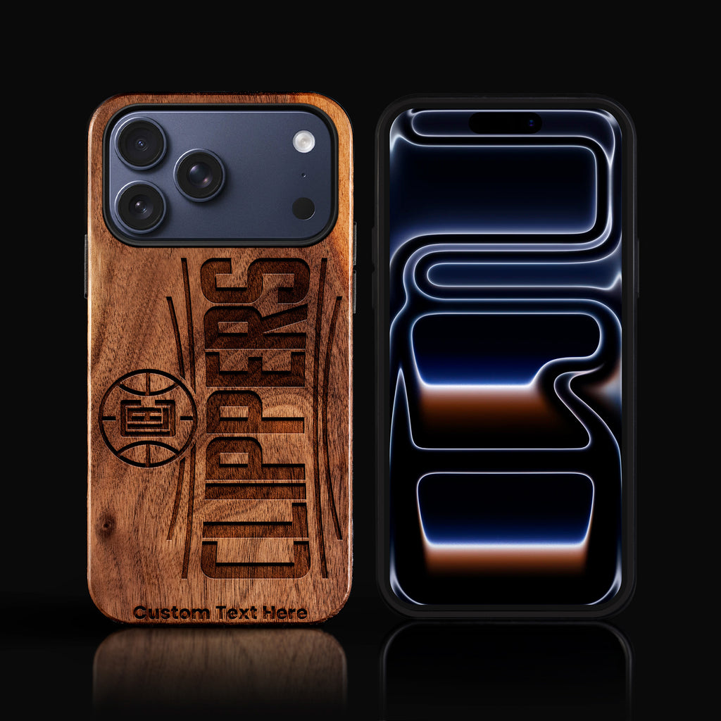 Custom Los Angeles Clippers iPhone 17/17 Pro/17 Pro Max/17 Air Case - Carved Wood Clippers Cover