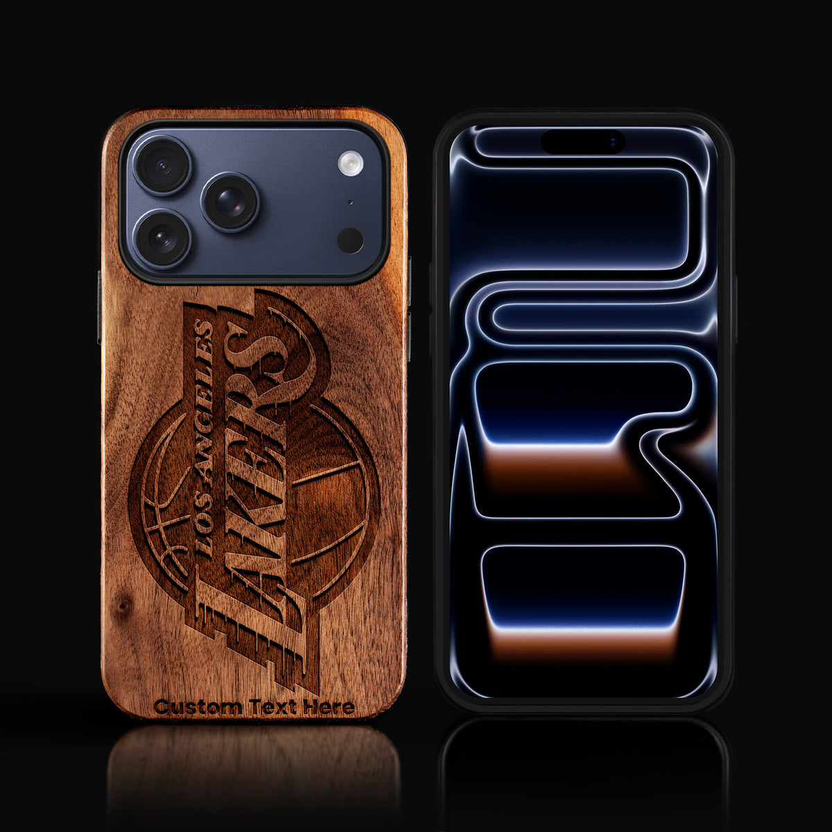 Custom Los Angeles Lakers iPhone 17/17 Pro/17 Pro Max/17 Air Case - Carved Wood Lakers Cover