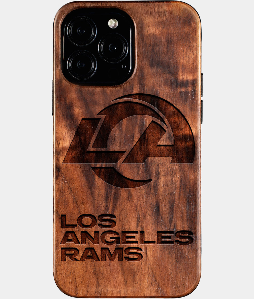 Custom Los Angeles Rams iPhone 16/16 Pro/16 Pro Max/16 Plus Case - Wood Rams Cover - Eco-friendly Los Angeles Rams iPhone 16 Case - Carved Wood Custom Los Angeles Rams Gift For Him - Monogrammed Personalized iPhone 16 Cover By Aldergrove & Oak