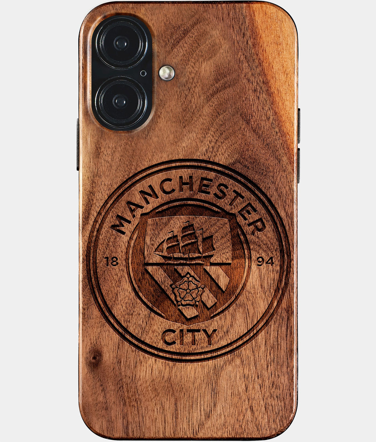 Eco-friendly Manchester City FC iPhone 17 Case - Carved Wood Custom Manchester City FC Gift For Him - Monogrammed Personalized iPhone 17 Cover By Aldergrove & Oak