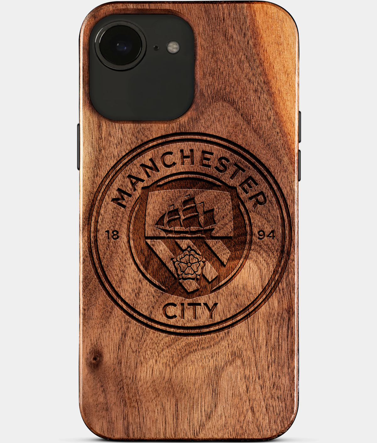 Eco-friendly Manchester City FC iPhone 17e Case - Carved Wood Custom Manchester City FC Gift For Him - Monogrammed Personalized iPhone 17e Cover By Aldergrove & Oak