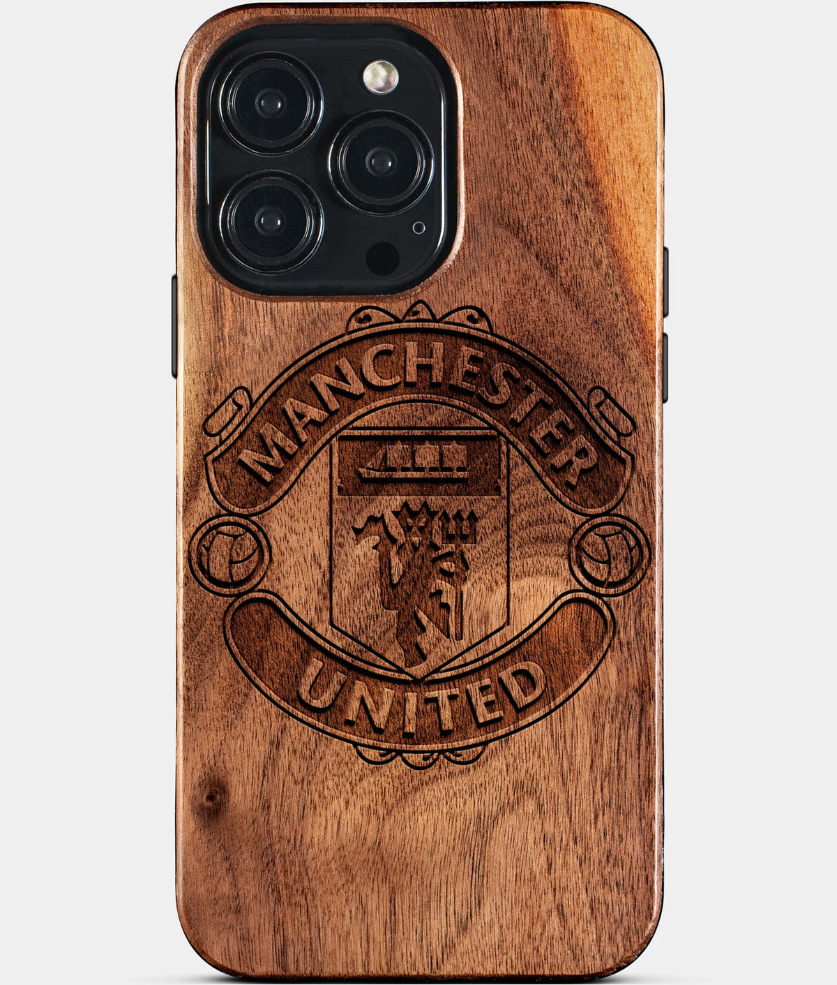 Custom Manchester United F.C. iPhone 15/15 Pro/15 Pro Max/15 Plus Case - Wood Manchester United FC Cover - Eco-friendly Manchester United FC iPhone 15 Case - Carved Wood Custom Manchester United FC Gift For Him - Monogrammed Personalized iPhone 15 Cover By Aldergrove & Oak