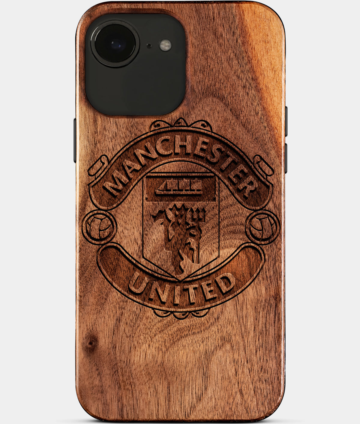 Eco-friendly Manchester United FC iPhone 17e Case - Carved Wood Custom Manchester United FC Gift For Him - Monogrammed Personalized iPhone 17e Cover By Aldergrove & Oak
