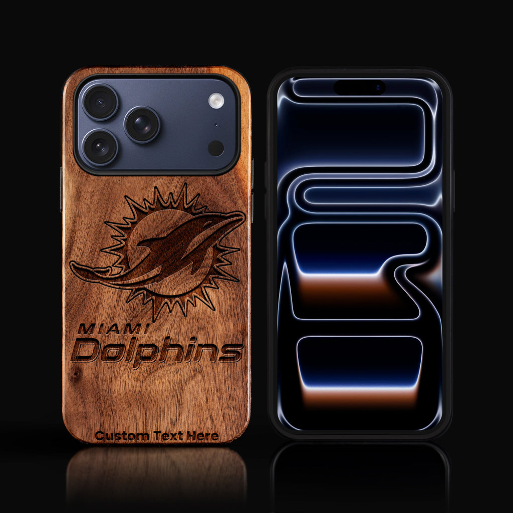 Custom Miami Dolphins iPhone 17/17 Pro/17 Pro Max/17 Air Case - Carved Wood Dolphins Cover