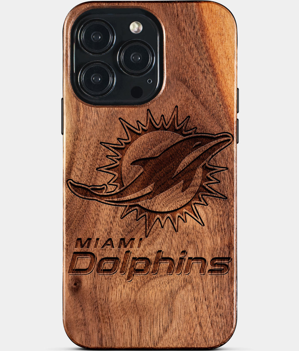 Custom Miami Dolphins iPhone 15/15 Pro/15 Pro Max/15 Plus Case - Wood Dolphins Cover - Eco-friendly Miami Dolphins iPhone 15 Case - Carved Wood Custom Miami Dolphins Gift For Him - Monogrammed Personalized iPhone 15 Cover By Aldergrove & Oak