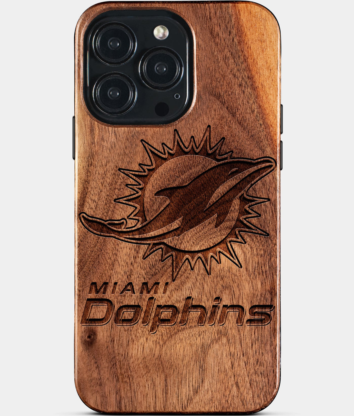 Custom Miami Dolphins iPhone 15/15 Pro/15 Pro Max/15 Plus Case - Wood Dolphins Cover - Eco-friendly Miami Dolphins iPhone 15 Case - Carved Wood Custom Miami Dolphins Gift For Him - Monogrammed Personalized iPhone 15 Cover By Aldergrove & Oak