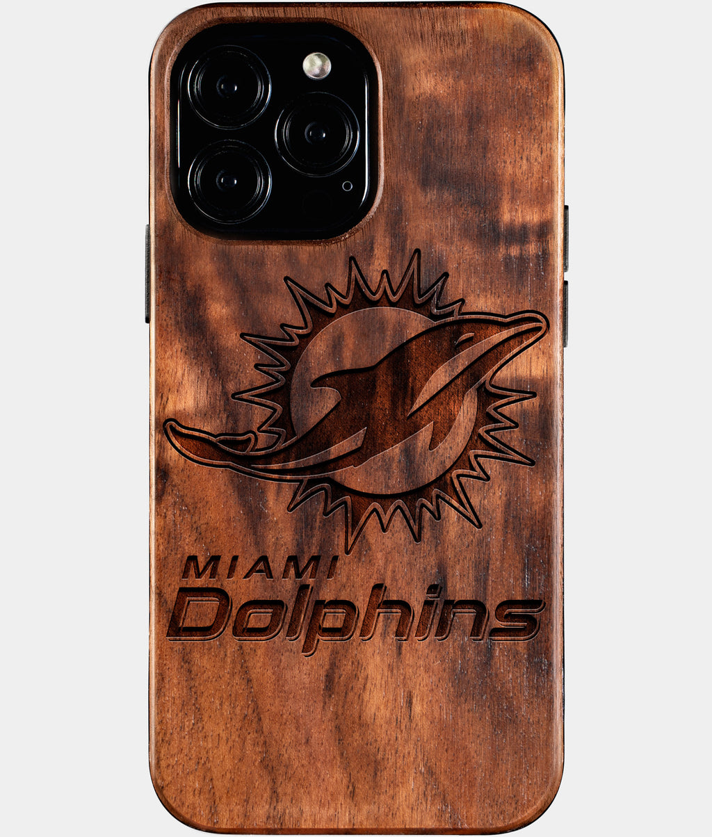 Custom Miami Dolphins iPhone 16/16 Pro/16 Pro Max/16 Plus Case - Carved Wood Dolphins Cover