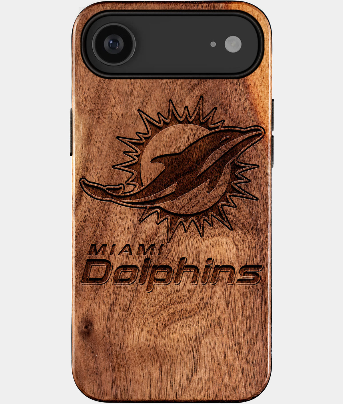 Eco-friendly Miami Dolphins iPhone 17 Air Case - Carved Wood Custom Miami Dolphins Gift For Him - Monogrammed Personalized iPhone 17 Air Cover By Aldergrove & Oak