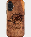 Eco-friendly Miami Dolphins iPhone 17 Case - Carved Wood Custom Miami Dolphins Gift For Him - Monogrammed Personalized iPhone 17 Cover By Aldergrove & Oak