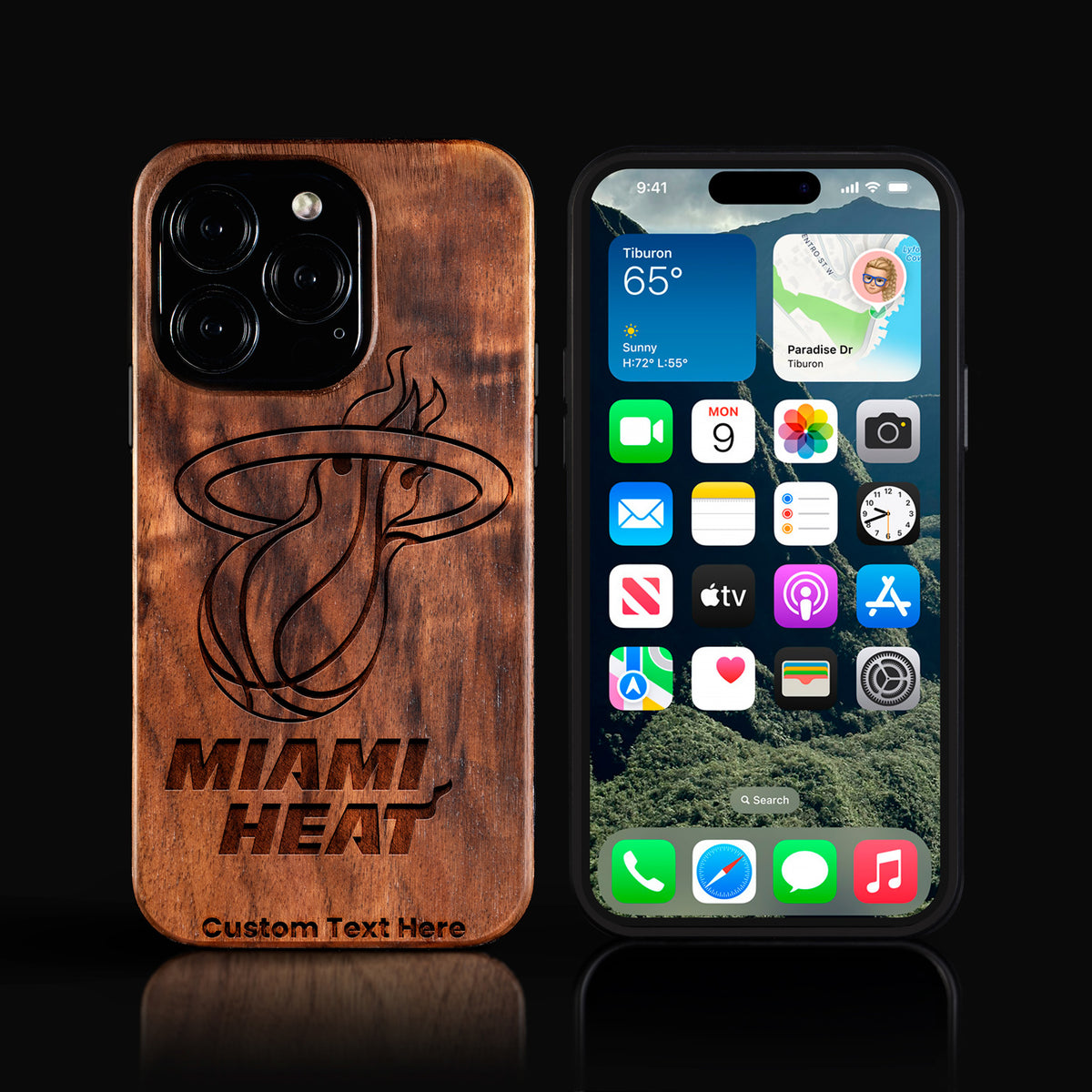 Custom Miami Heat iPhone 16/16 Pro/16 Pro Max/16 Plus Case - Carved Wood Heat Cover