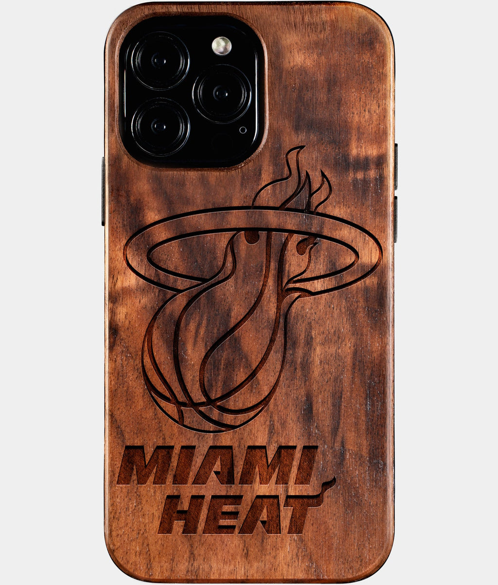 Custom Miami Heat iPhone 16/16 Pro/16 Pro Max/16 Plus Case - Wood Heat Cover - Eco-friendly Miami Heat iPhone 16 Case - Carved Wood Custom Miami Heat Gift For Him - Monogrammed Personalized iPhone 16 Cover By Aldergrove & Oak