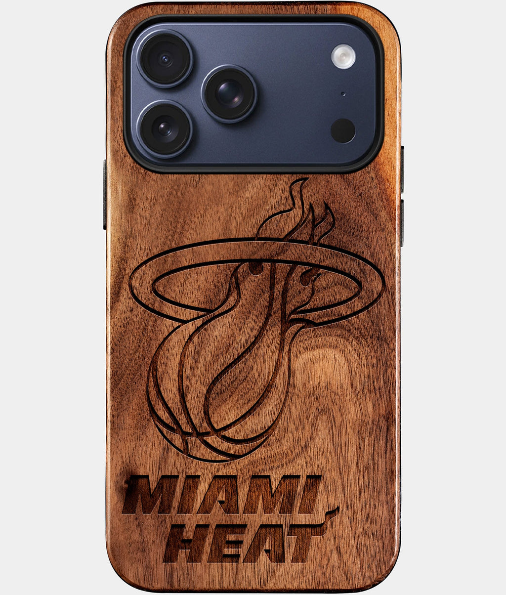 Custom Miami Heat iPhone 17/17 Pro/17 Pro Max/17 Air Case - Wood Heat Cover - Eco-friendly Miami Heat iPhone 17 Case - Carved Wood Custom Miami Heat Gift For Him - Monogrammed Personalized iPhone 17 Cover By Aldergrove & Oak