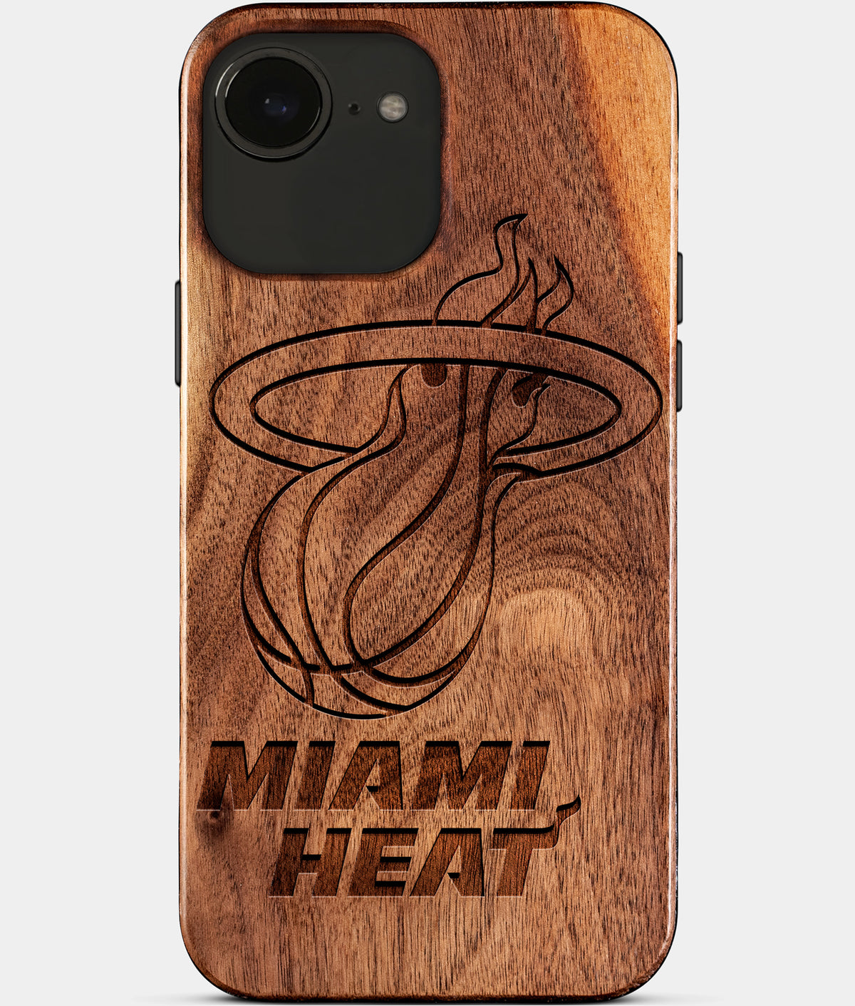 Eco-friendly Miami Heat iPhone 17e Case - Carved Wood Custom Miami Heat Gift For Him - Monogrammed Personalized iPhone 17e Cover By Aldergrove & Oak
