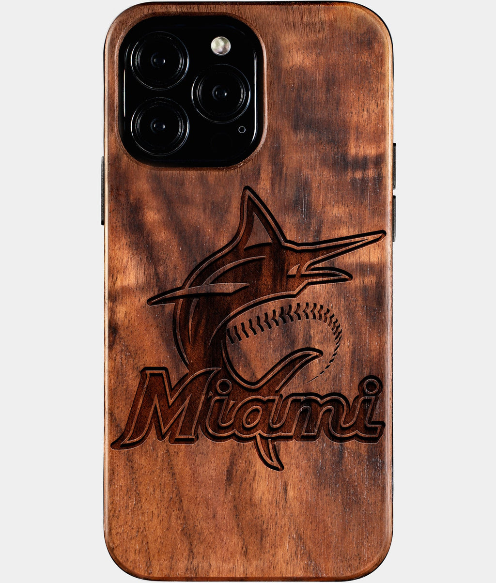Custom Miami Marlins iPhone 16/16 Pro/16 Pro Max/16 Plus Case - Wood Marlins Cover - Eco-friendly Miami Marlins iPhone 16 Case - Carved Wood Custom Miami Marlins Gift For Him - Monogrammed Personalized iPhone 16 Cover By Aldergrove & Oak