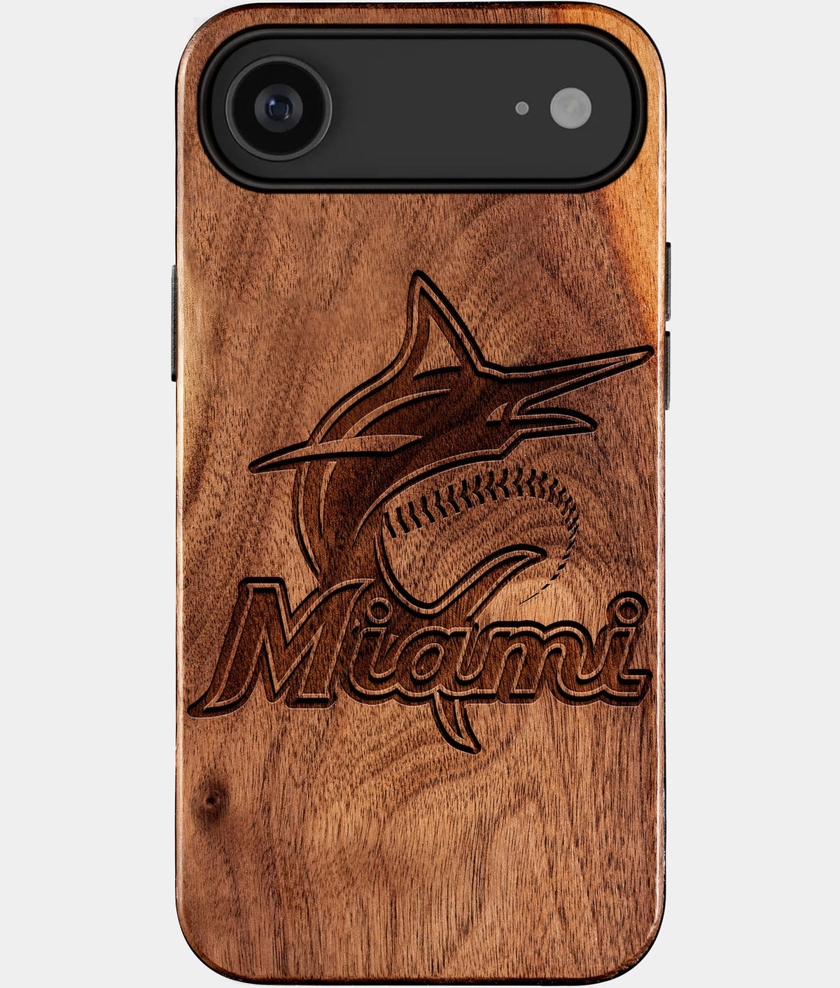 Eco-friendly Miami Marlins iPhone 17 Air Case - Carved Wood Custom Miami Marlins Gift For Him - Monogrammed Personalized iPhone 17 Air Cover By Aldergrove & Oak