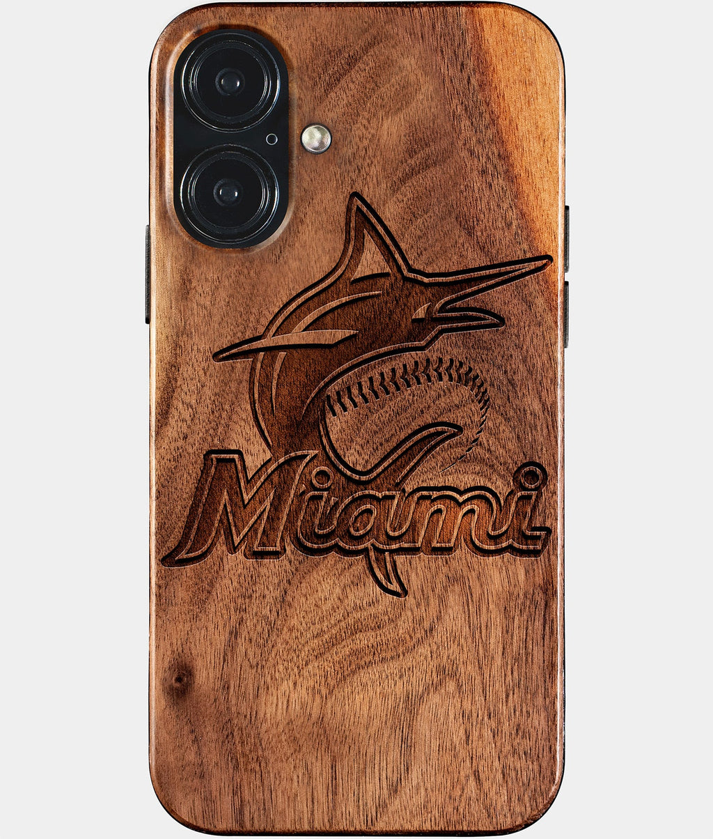 Eco-friendly Miami Marlins iPhone 17 Case - Carved Wood Custom Miami Marlins Gift For Him - Monogrammed Personalized iPhone 17 Cover By Aldergrove & Oak