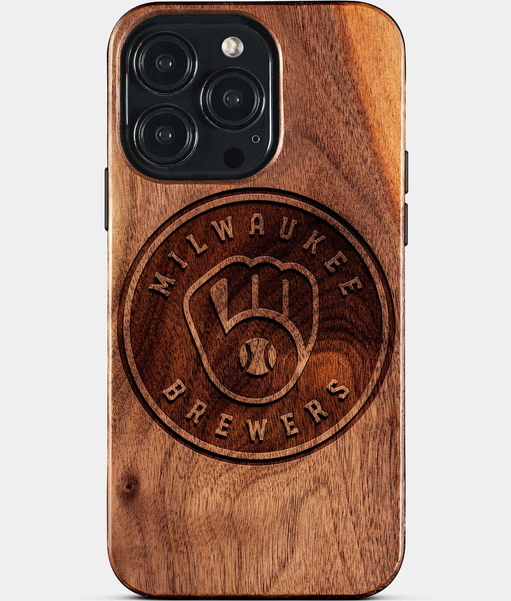 Custom Milwaukee Brewers iPhone 15/15 Pro/15 Pro Max/15 Plus Case - Wood Brewers Cover - Eco-friendly Milwaukee Brewers iPhone 15 Case - Carved Wood Custom Milwaukee Brewers Gift For Him - Monogrammed Personalized iPhone 15 Cover By Aldergrove & Oak