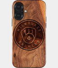 Eco-friendly Milwaukee Brewers iPhone 17 Case - Carved Wood Custom Milwaukee Brewers Gift For Him - Monogrammed Personalized iPhone 17 Cover By Aldergrove & Oak
