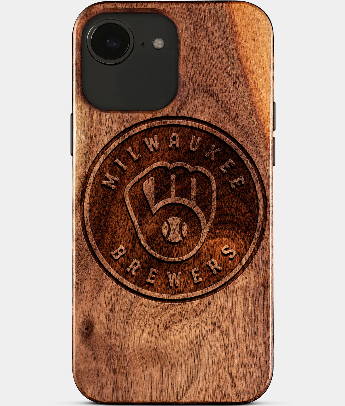 Eco-friendly Milwaukee Brewers iPhone 17e Case - Carved Wood Custom Milwaukee Brewers Gift For Him - Monogrammed Personalized iPhone 17e Cover By Aldergrove & Oak