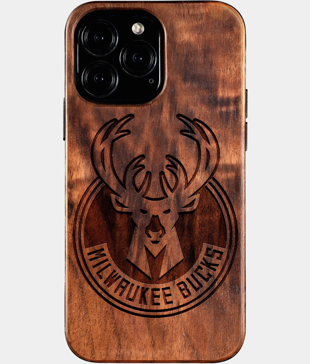 Custom Milwaukee Bucks iPhone 16/16 Pro/16 Pro Max/16 Plus Case - Wood Bucks Cover - Eco-friendly Milwaukee Bucks iPhone 16 Case - Carved Wood Custom Milwaukee Bucks Gift For Him - Monogrammed Personalized iPhone 16 Cover By Aldergrove & Oak