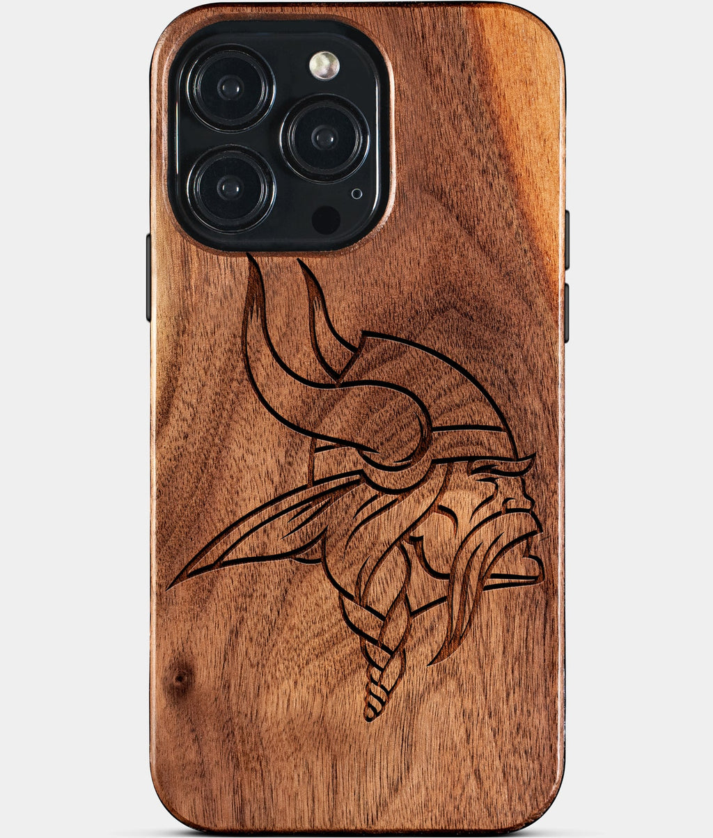 Custom Minnesota Vikings iPhone 15/15 Pro/15 Pro Max/15 Plus Case - Wood Vikings Cover - Eco-friendly Minnesota Vikings iPhone 15 Case - Carved Wood Custom Minnesota Vikings Gift For Him - Monogrammed Personalized iPhone 15 Cover By Aldergrove & Oak