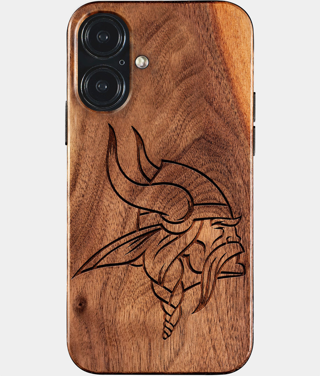 Eco-friendly Minnesota Vikings iPhone 17 Case - Carved Wood Custom Minnesota Vikings Gift For Him - Monogrammed Personalized iPhone 17 Cover By Aldergrove & Oak